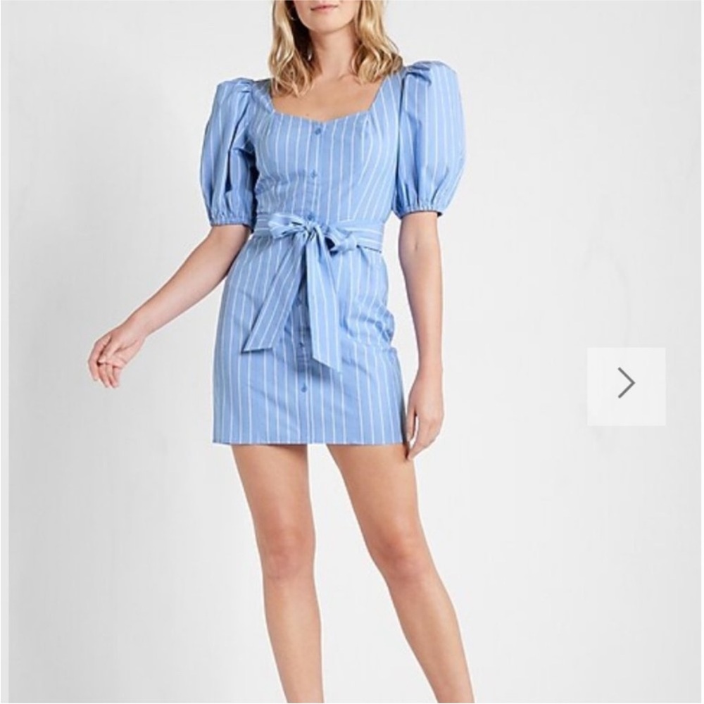 Express Blue and White Puff Sleeve Sundress